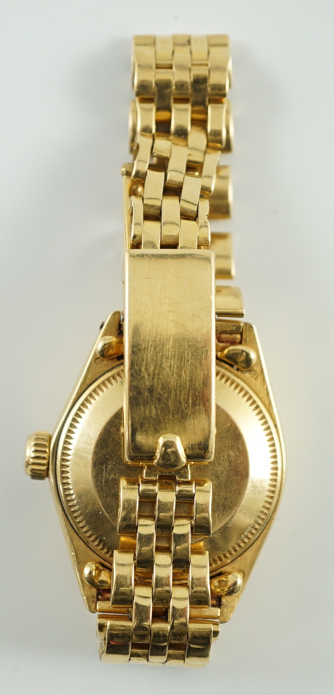 A lady's early 1980's 18ct gold Rolex Oyster Perpetual Datejust wrist watch, on 18ct gold Rolex bracelet